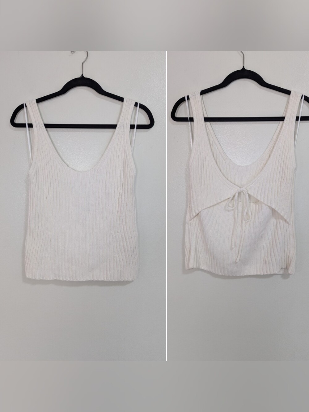 Vince White Cream Ribbed Italian Yarn Open Tie Back Sweater Tank Size Large